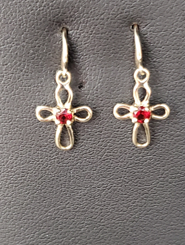 Cross & Garnet 10Ky earrings