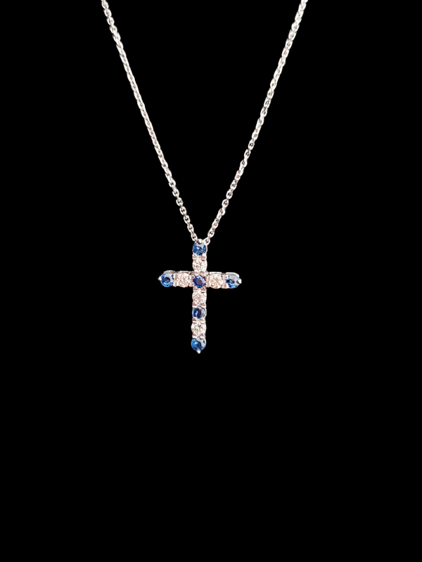 Diamond & Sapphire Cross Pendant