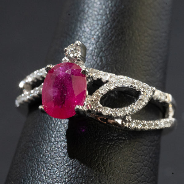 Ladies Oval Cut Ruby Ring / 14 Kt W - Anderson Jewelers 