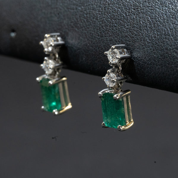 Ladies .960 Ctw Emerald Cut Emerald Earrings / 14 Kt W - Anderson Jewelers 