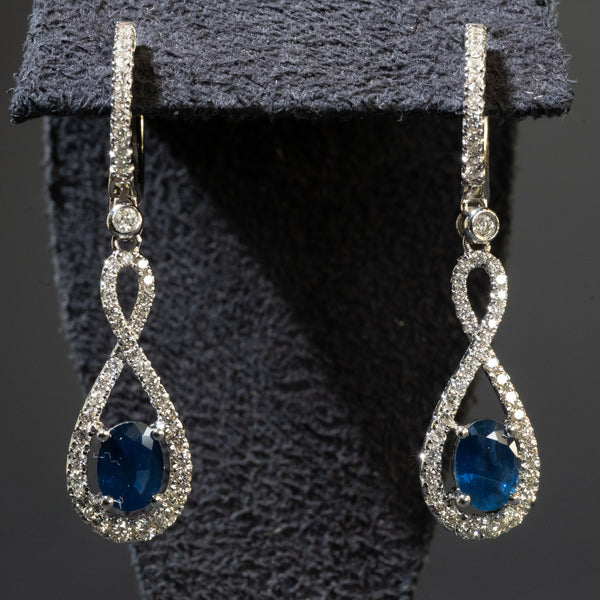 Ladies .840 Ctw Oval Cut Sapphire Earrings / 14 Kt W - Anderson Jewelers 