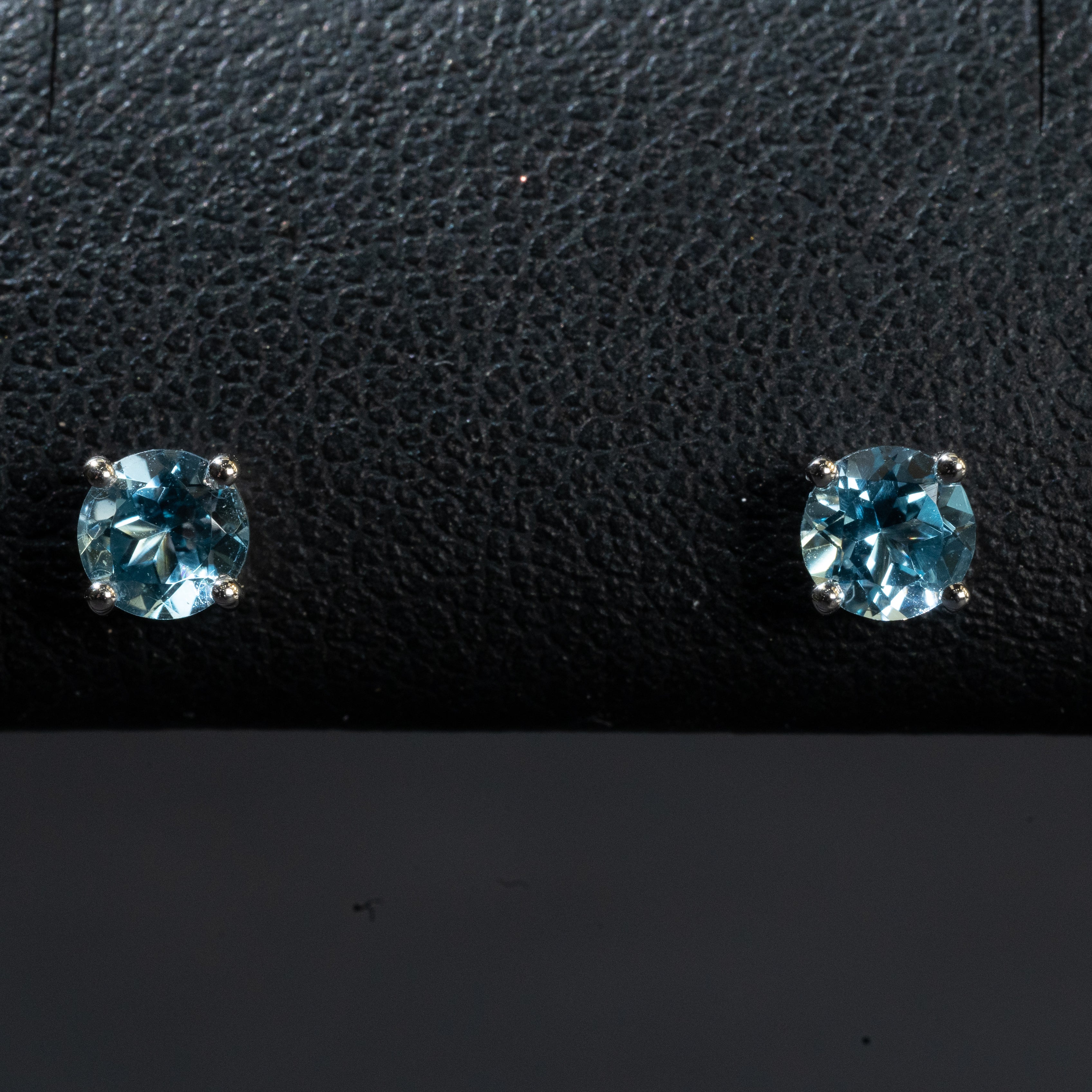 Round Cut Blue Topaz Earrings / 14 Kt W - Anderson Jewelers 