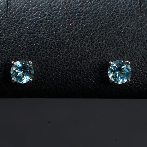 Round Cut Blue Topaz Earrings / 14 Kt W - Anderson Jewelers 