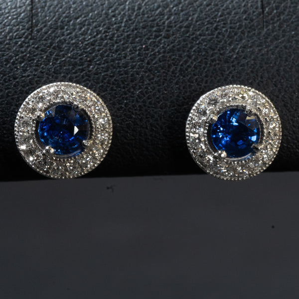 Ladies 1.260 Ctw Round Cut Sapphire Earrings / 14 Kt W - Anderson Jewelers 