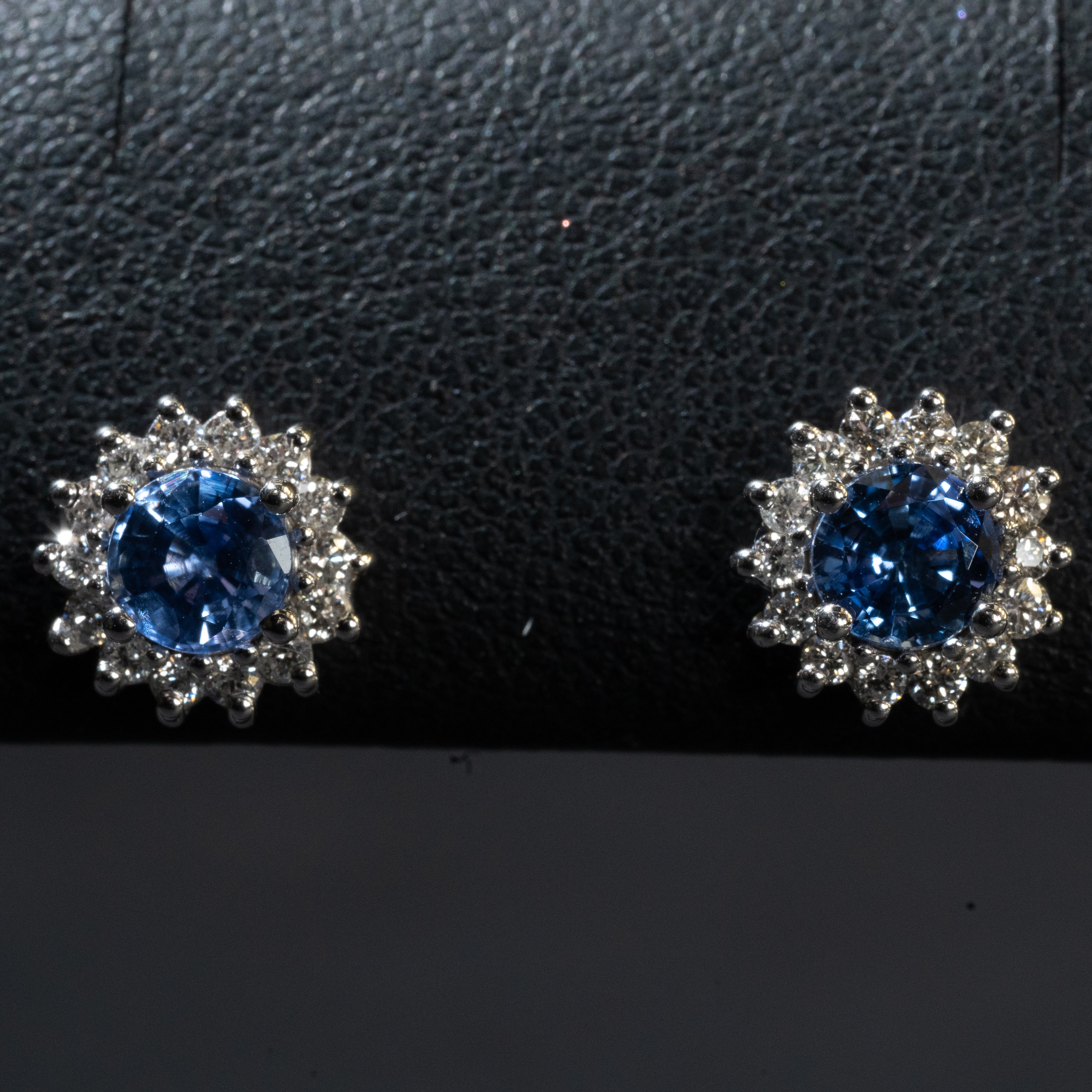 Ladies .320 Ctw Round Cut Sapphire Earrings / 14 Kt W - Anderson Jewelers 