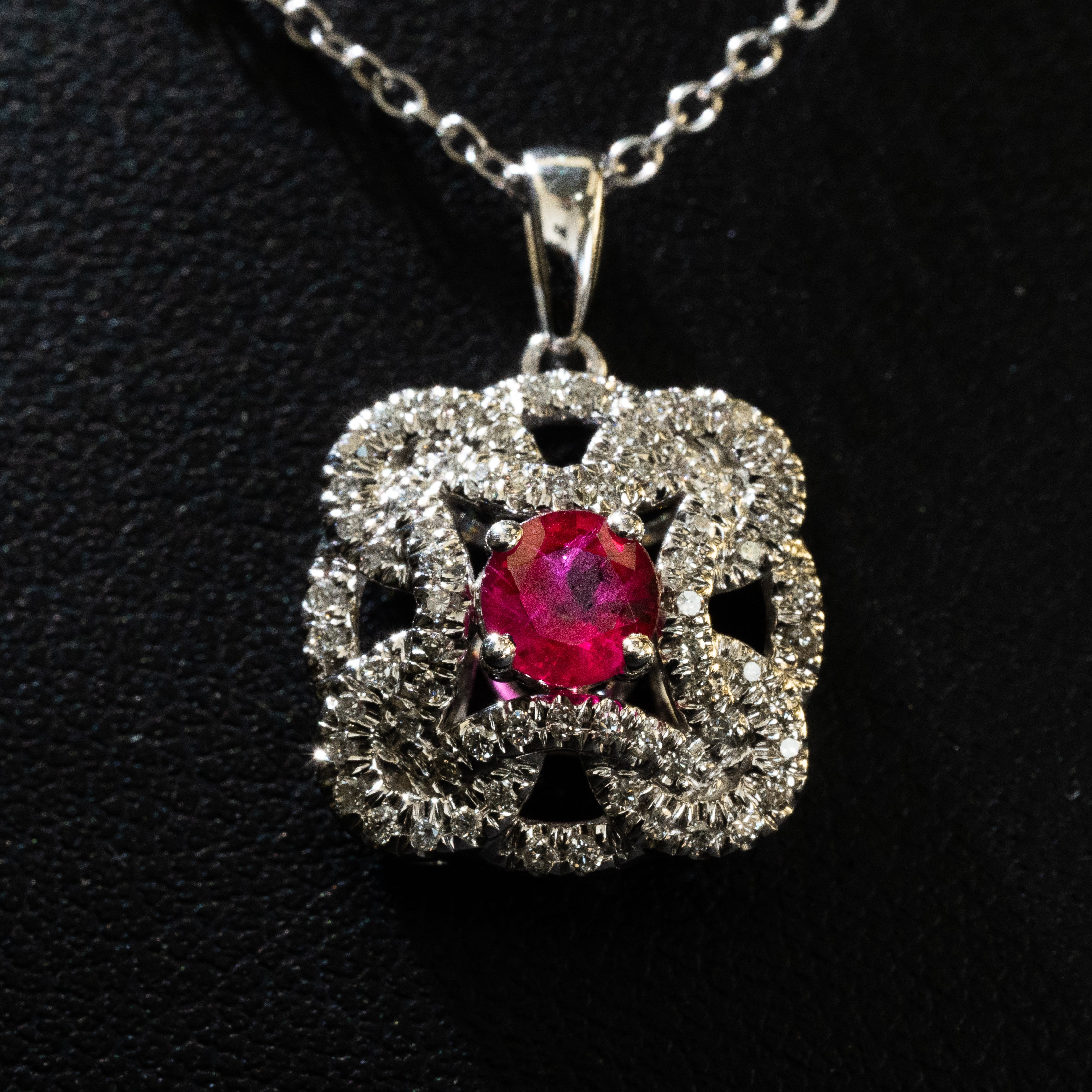 Ladies Round Cut Ruby Pendant / 14 Kt W - Anderson Jewelers 